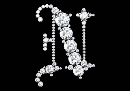 Diamond letters with gemstones isolated on black.3D renderingの写真素材