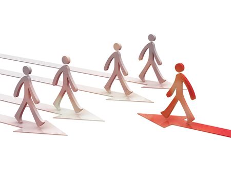 3d team with the leader moving on the arrows .leader concept .3d illustrationの写真素材