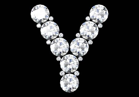 Diamond letters with gemstones isolated on black.3D renderingの写真素材