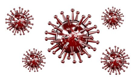 Coronavirus 2019-nCov novel coronavirus concept resposible for asian flu outbreak and coronaviruses influenza as dangerous flu strain cases as a pandemic. Microscope virus close up. 3d rendering.の写真素材