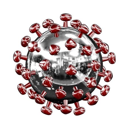 Coronavirus 2019-nCov novel coronavirus concept resposible for asian flu outbreak and coronaviruses influenza as dangerous flu strain cases as a pandemic. Microscope virus close up. 3d rendering.の写真素材