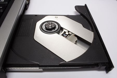 close-up photo of a notebook cd drive.の写真素材
