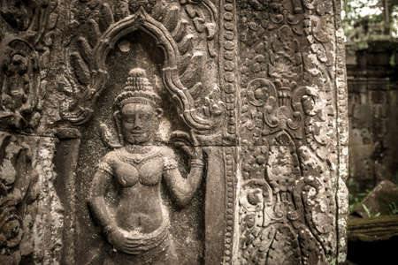 The Ap-sara decoration at the corner of Angkor thom, Seam Reap, Cambodiaのeditorial素材