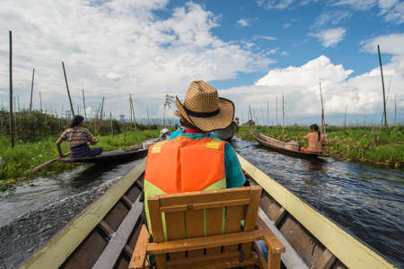The tourist travel in Inle lake, Myanmar.