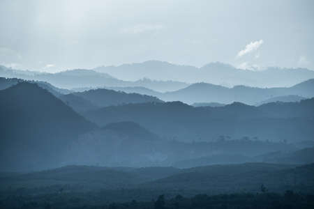 The mountains valley in the mist.