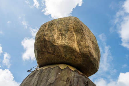 The golden rock pagoda (Kyaikhtiyo) in Myanmar view from below.