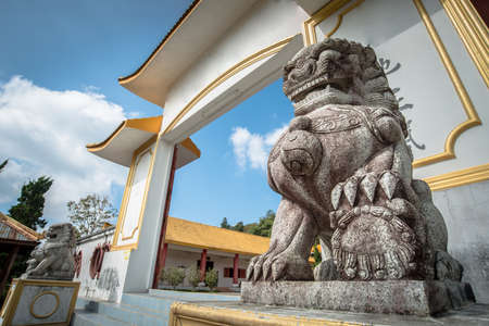 Chinese marble lion decoration in front of Chinese soldier museum on Doi Mae Salong of Chiangrai province of Thailand.の写真素材