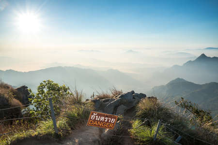 At the edge of the mountain, dangerous zone of Phu Chi Fah in Chiangrai province of Thailand.