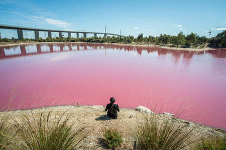 The salt pink lake at west gate park, Melbourne, Victoria, Australia.の写真素材