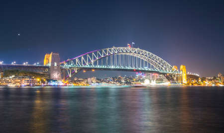 Harbour bridge lights up in Vivid Sydney festival in Sydney, New South Wales, Australia.の写真素材