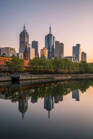 Melbourne city in the morning sunrise, Victoria state, Australia.のeditorial素材