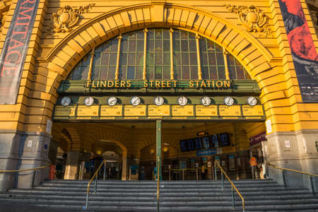 The entrance to the platform of Flinders street station the iconic landmark of Melbourne, Australia.