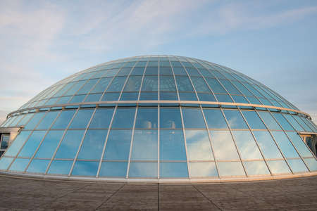 REYKJAVIK, ICELAND - MARCH 26 2016: The glass room on the top of Perlan is a landmark building in...