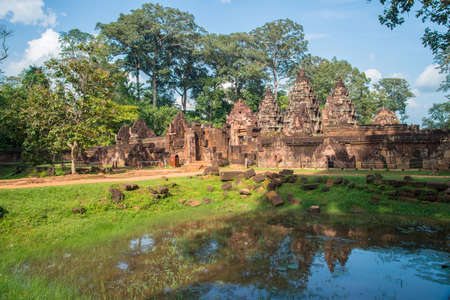 Banteay Srei the gem of Khmer empire this place is the only one temple made by pink sandstone in Siem Reap, Cambodia.のeditorial素材