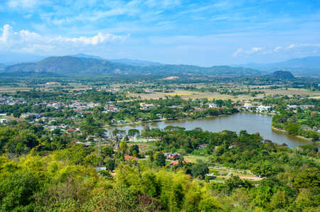 Aerial view of Nong pueng lake the man made lake nearly Chiang Rai downtown with beautiful nature's. Chiang rai is the northernmost city in Thailand.の写真素材