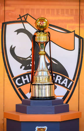 Chiang Rai, Thailand : 25/12/2019 : A winner trophy of Thailand premier league with emblem logo of...