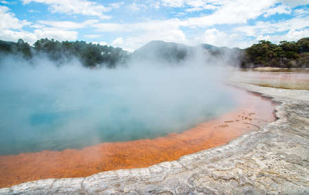 Champagne pool an iconic tourist attraction of Wai-O-Tapu the geothermal wonderland in Rotorua, New Zealand.の写真素材