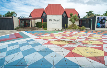 Hastings, New Zealand - January 05 2018 : View of Hastings city art galley in Civic square of Hastings, New Zealand.のeditorial素材