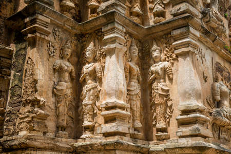 Beautiful angel sculpture around the exterior wall of Wat Jed Yod temple an iconic Indian style viharn with 7 chedis on top located outskirts of Chiang Mai province of Thailand.のeditorial素材