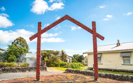 Rotorua, New Zealand -December-11-2017 : The Maori sacred shrine in Whakarewarewa the living Maori...
