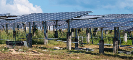 A rows of Solar cell in Solar power station. Solar panel is an electrical device that converts the...