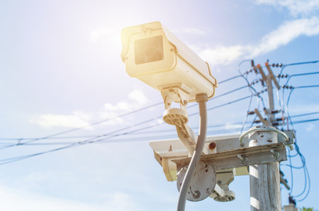 The public security CCTV camera is a growing problem for cities worldwide. Smart cities are, as a concept, safer cities. Surveillance camera used for the purpose of observing an arの写真素材