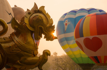 Singha statue an iconic landmark of Singha park located in Chiang Rai province of Thailand.の写真素材