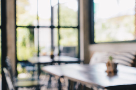 Blurred cafe background, Indoor coffee shop blurred background.の写真素材