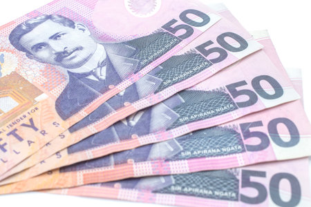 New Zealand 50$ dollars bank note on isolated white background. The New Zealand Dollar is the...