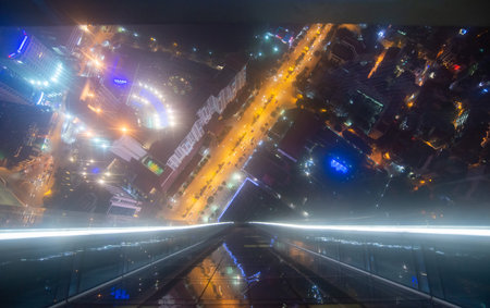 Hanoi, Vietnam : March-28-2019 : Hanoi cityscape view from the glass floor on 65th floor of Lotte Center Hanoi the second tallest building in Hanoi.のeditorial素材
