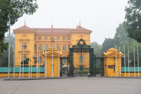 Hanoi, Vietnam : March-26-2019 : The iron gate in front of The Presidential Palace in the city of Hanoi. The palace hosts government meetings. It is not open to the public.のeditorial素材