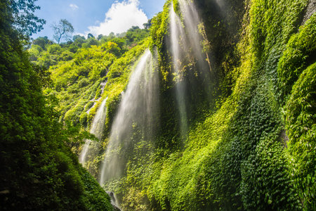 Beautiful view of Madakaripura waterfalls the tallest waterfalls in Java island and second tallest waterfalls in Indonesia.の写真素材