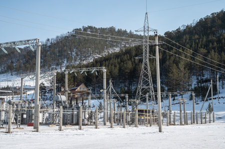 An Electrical substation nearly Irkutsk the largest city and administrative center of Irkutsk Oblast, Russia.の写真素材
