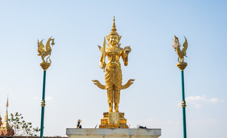 Beautiful statue of Phra Siam Devadhiraj the guardian angel of Thailand situated on the hill in Wat phra that pha ngao temple, Chiang Rai province of Thailand.の写真素材