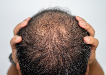 A bald spot on men's head. Baldness is related to your genes and male sex hormones.