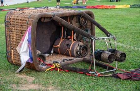Hot air balloon burner. The burner unit gasifies liquid propane mixes it with air, ignites the mixture, and directs the flame and exhaust into the mouth of the envelope.の写真素材