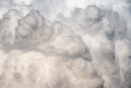Full frame shot of Cumulonimbus clouds appear on the sky. Cumulonimbus clouds almost always signal that there is a thunderstorm happening.の写真素材