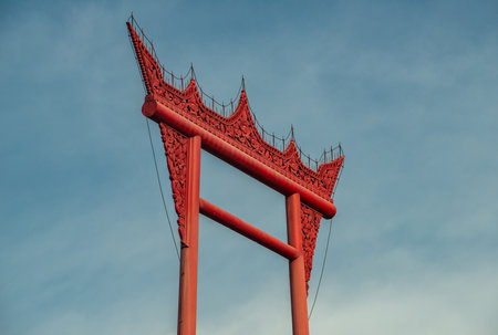 The giant swing of Bangkok. The Giant Swing (Sao Ching Cha) was originally erected in 1784 as part of the Brahmin compound of shrines as a religious structure.の写真素材