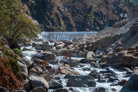 Langtang Khola hydroelectric small dam in Langtang national park, Nepal.