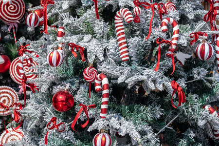 An ornaments decorated on Christmas tree during Christmas festival. Christmas tree, an evergreen tree, decorated with lights and ornaments as a part of Christmas festivities.の写真素材