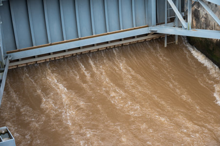 Spillway of Chiang Rai dam open for release water.の写真素材