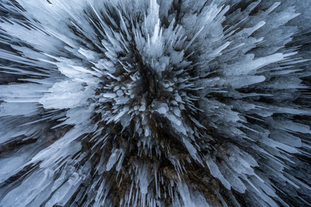Beautiful landscape of an ice formation such as Ice spike and Icicle forming in a temperature below...