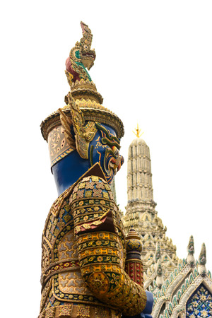 Giant sculpture in Wat Phra Kaew Temple, Thailand. On an old paper.の写真素材