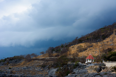 storm clouds on evening mountainの写真素材