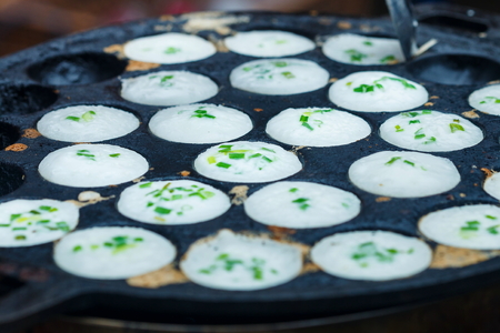 Thai sweetmeat , Coconut Rice Cake or Kanom Krok in Thai Market.