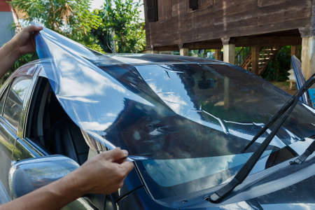 Car Films Installing windshield protection film blur.;の写真素材