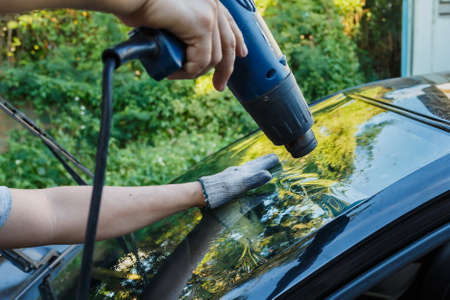 Car Films Installing windshield protection film blur.;の写真素材