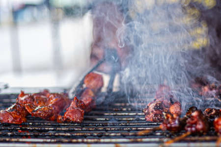 Smoke from cooking and grilling is dangerous to health,Soft focus,selected focus,shallow depth of field.の写真素材