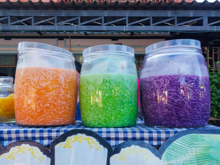 Thai desserts that are popularly eaten and sold in markets throughout Thailand (clear photos of specific areas)の写真素材
