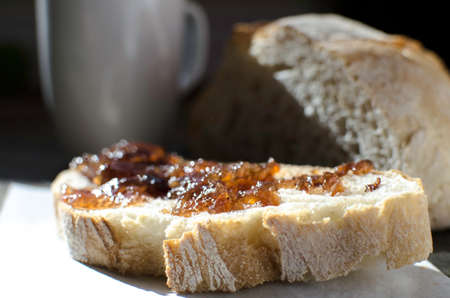 Homemade Jam spread onto fresh baked bread 